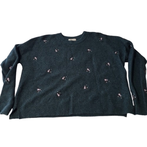 Madewell Sweaters - Madewell Embroidered‎ Cross Stitch Floral Pullover Sweater Dark Green Spruce L